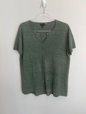 Talbots Petite Medium 100% Linen Green Knit Top